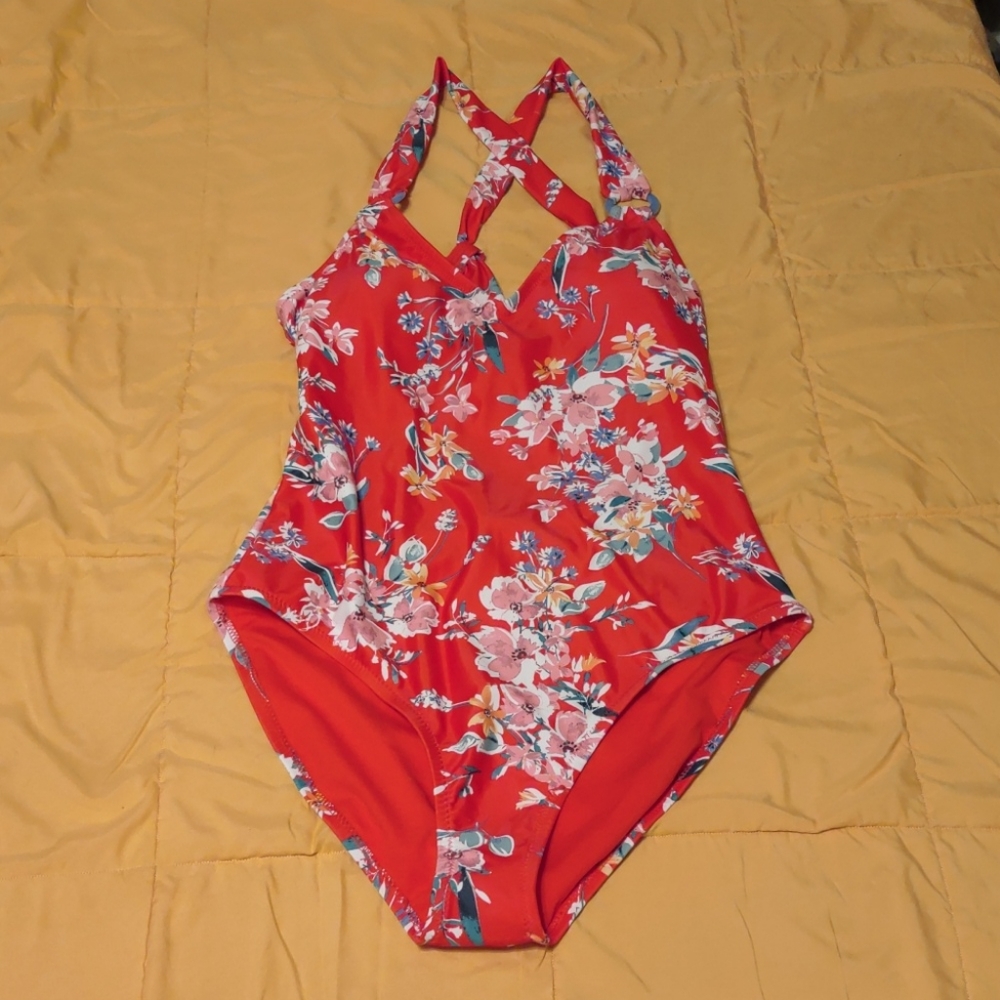 Beautiful red one piece bathing suit.